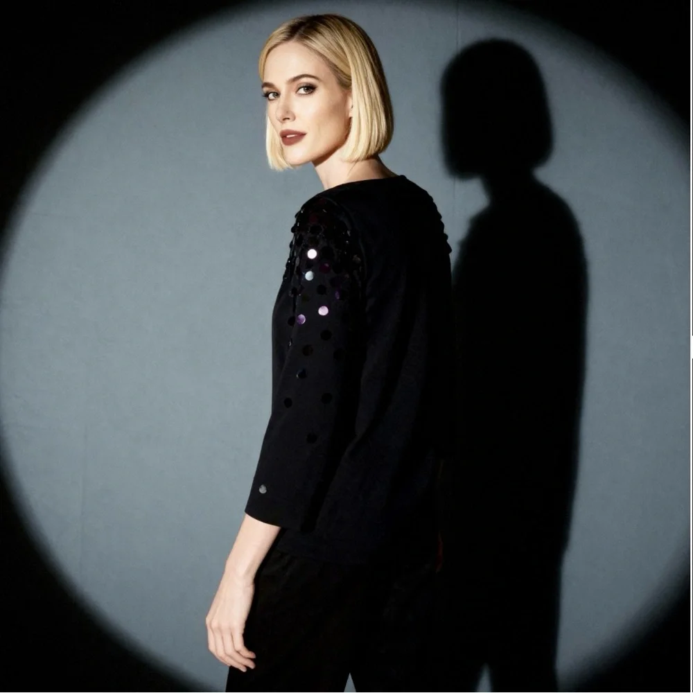 NWT Alfani Black/Gilded Plum Sequin Embellished Top - Picture 6 of 12